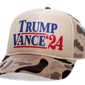 Trump Vance 2024 Hat Take America Back Cap Adult Truckers Snapback Tan/Camo